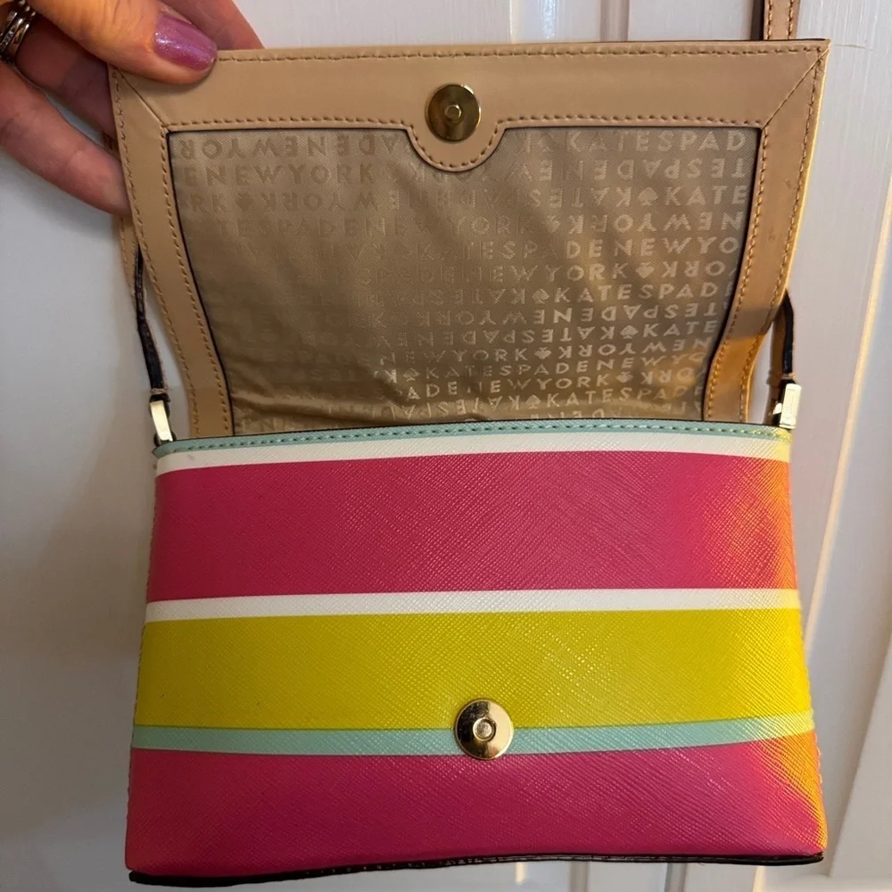KATE SPADE ♠️ Grant Street Rainbow Stripe Colorful Crossbody Saffino Leather Bag